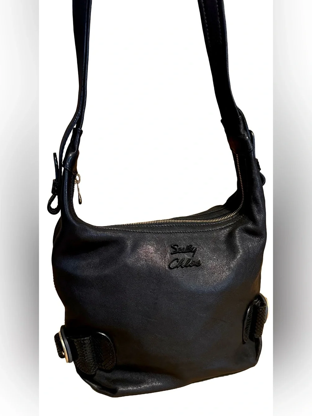 SEE BY CHLOE BLACK LEATHER SLOUCHY SHOULDER BAG